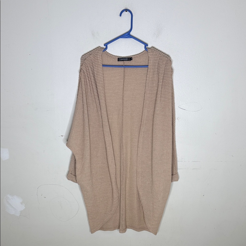 Merokeety Waffle Knit Cozy Tan Open-Front Sweater Size Medium